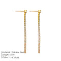 Geometric line zircon drop earrings in stainless steel with gold or steel colour options