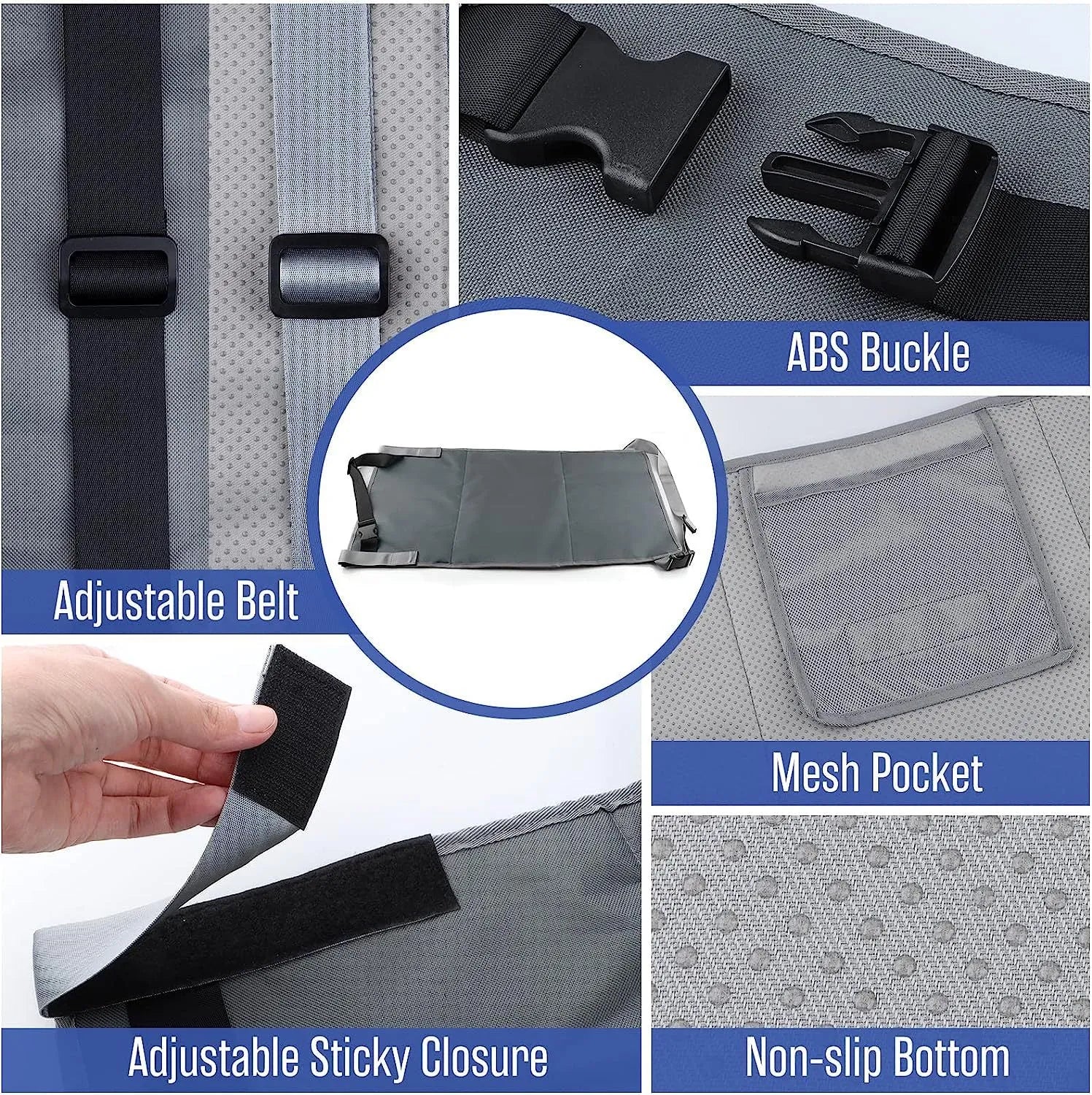 Portable children's aircraft pedal seat extender kit in blue nylon with a removable drawstring pocket