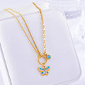 Gold titanium steel butterfly necklace and bracelet set with snake bones chain