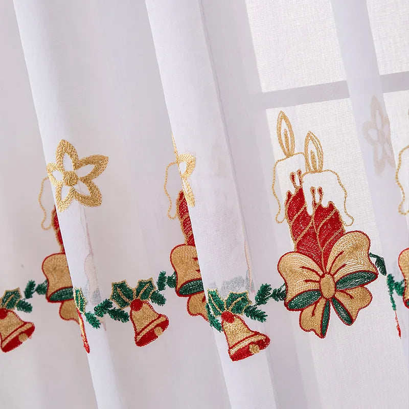 American Christmas curtains with embroidered snowflakes in semi-sunshade polyester fabric