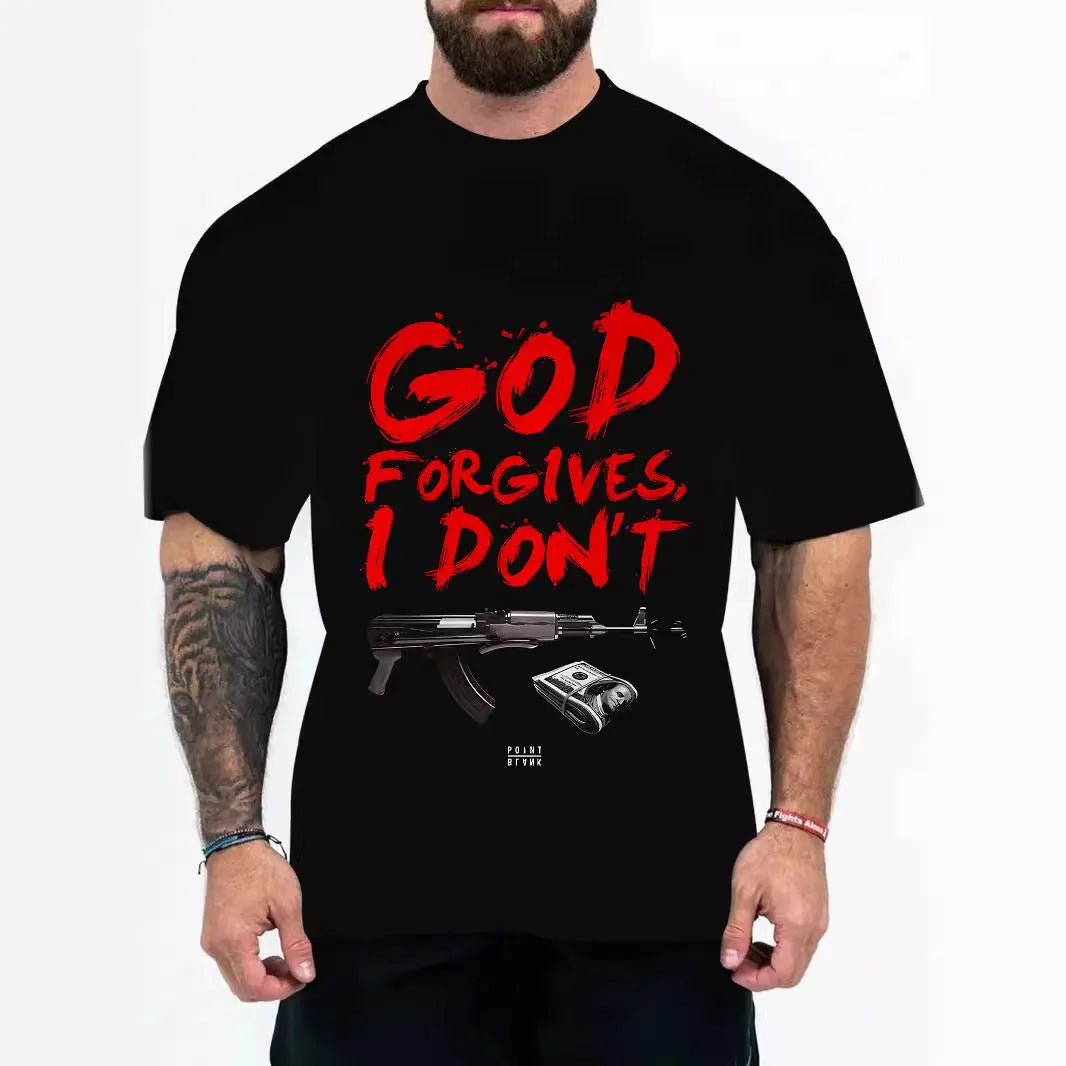Loose fit men's casual T-shirt with short sleeves in thin fabric, showing printed design options.