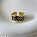 Adjustable geometric copper ring with distressed electroplated finish in multiple colour options