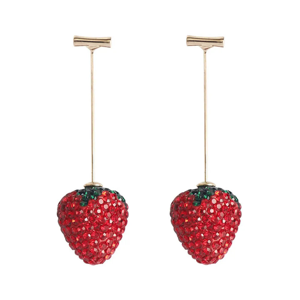 Zinc alloy strawberry stud earrings with geometric spot drill design in six colour variations