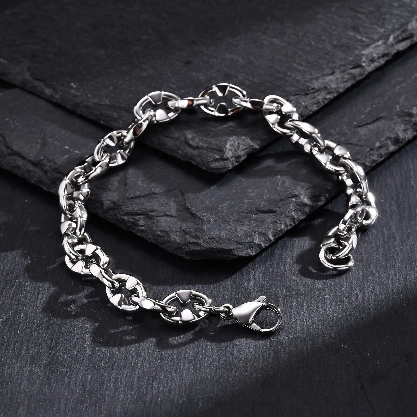 Handmade stainless steel thick geometric chain bracelet for men's hip hop style