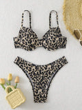 Leopard print backless bikini swimsuit for women in brown mixed colour