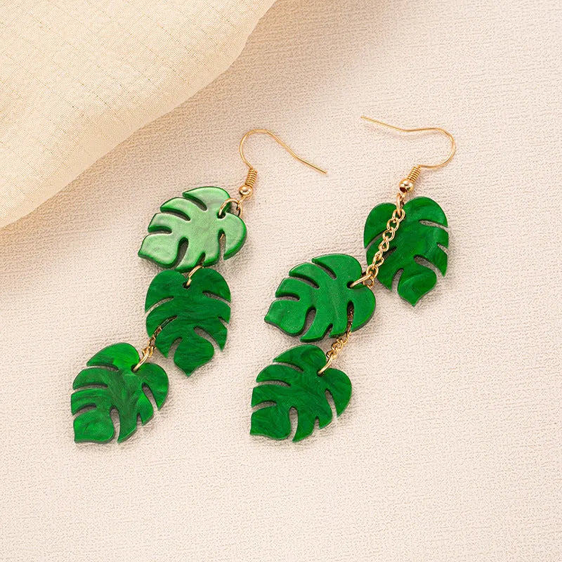 Acrylic drop-shaped earrings with coconut and Artocarpus heterophyllus summer botanical designs in five colour styles