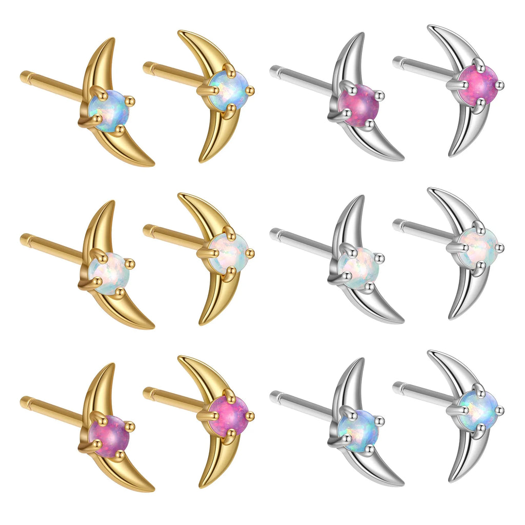 A pair of geometric 925 silver earrings with a stone accent, shown in gold and platinum colour options.