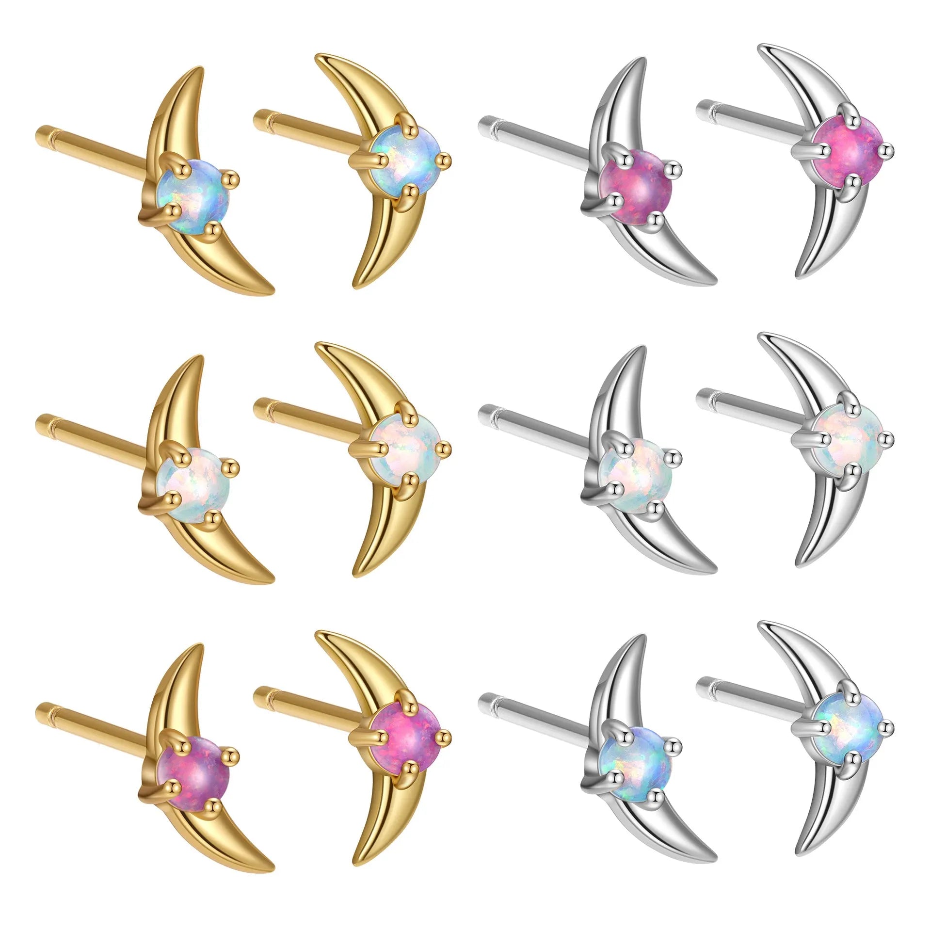 A pair of geometric 925 silver earrings with a stone accent, shown in gold and platinum colour options.
