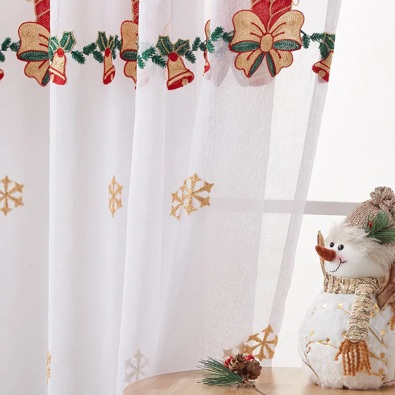 American Christmas curtains with embroidered snowflakes in semi-sunshade polyester fabric
