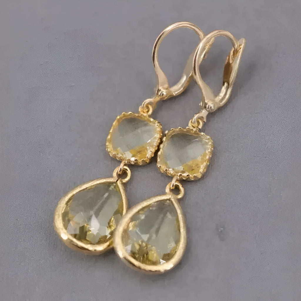 Gold geometric fringe earrings with water droplet design for women