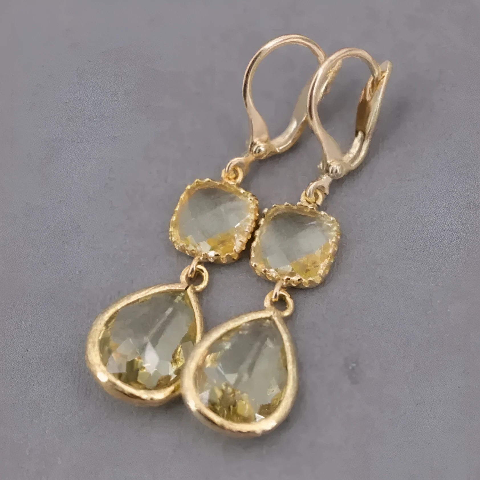 Gold geometric fringe earrings with water droplet design for women