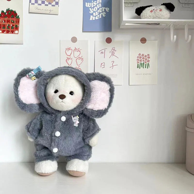 Grey elephant jumpsuit for 30cm teddy bear doll on plush material