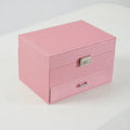 PU leather jewellery storage box in beige with hard case construction measuring 22.5cm