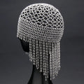 Handmade beaded belly dance hat hair ornament with tassels measuring 23cm wide