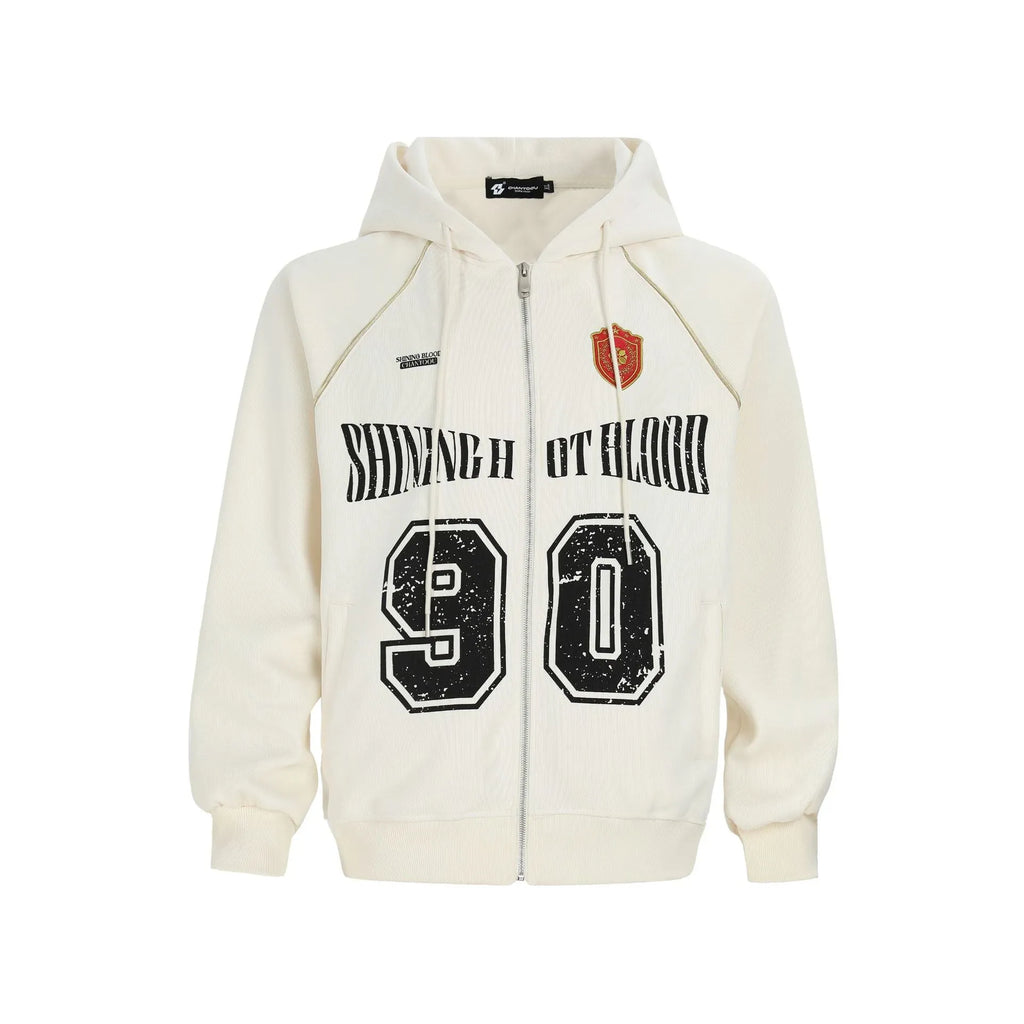 Women's red American retro hooded cardigan jacket with letter embroidery and loose fit