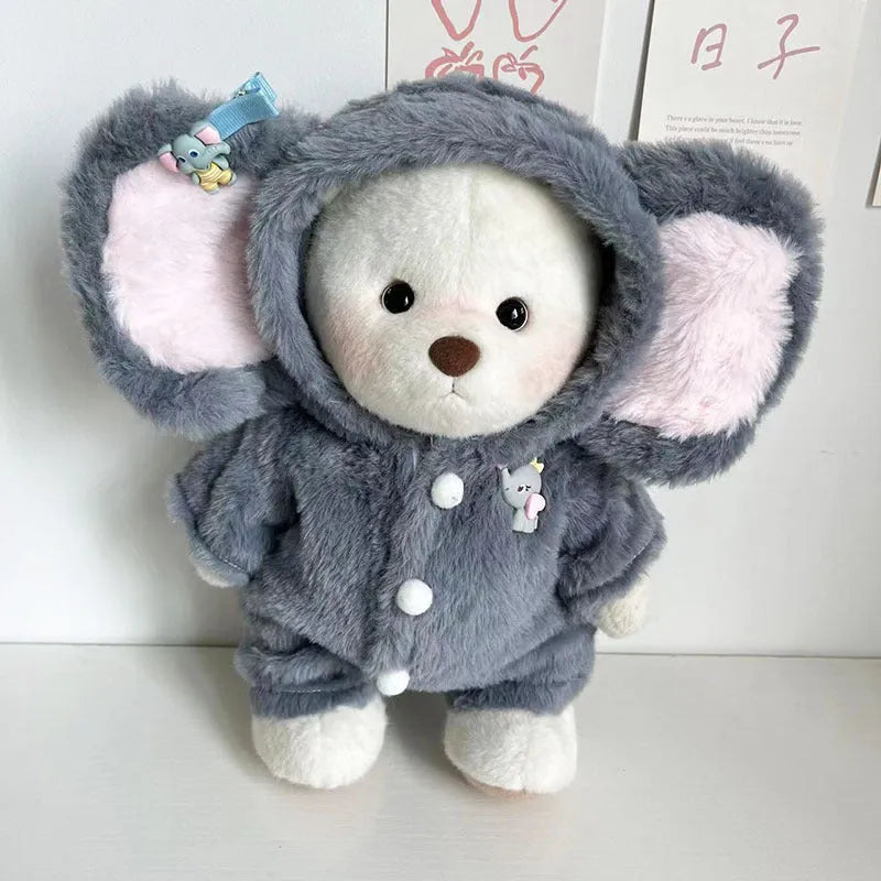 Grey elephant jumpsuit for 30cm teddy bear doll on plush material