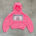 Unisex loose fit hoodie jacket with front letter pattern design in black, grey, or pink colours