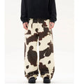 Men's straight-leg trousers with American retro cows pattern in 7698 cow colour, mid waist, and cardigan button fly