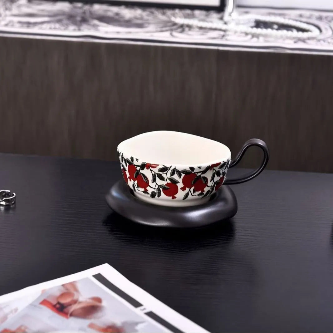 Ceramic coffee cup and saucer set in retro antique style with 210ml capacity