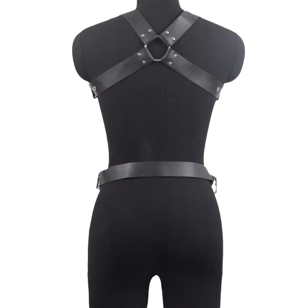 Black imitation leather waist cincher belt with patent leather finish and adjustable pin buckle closure