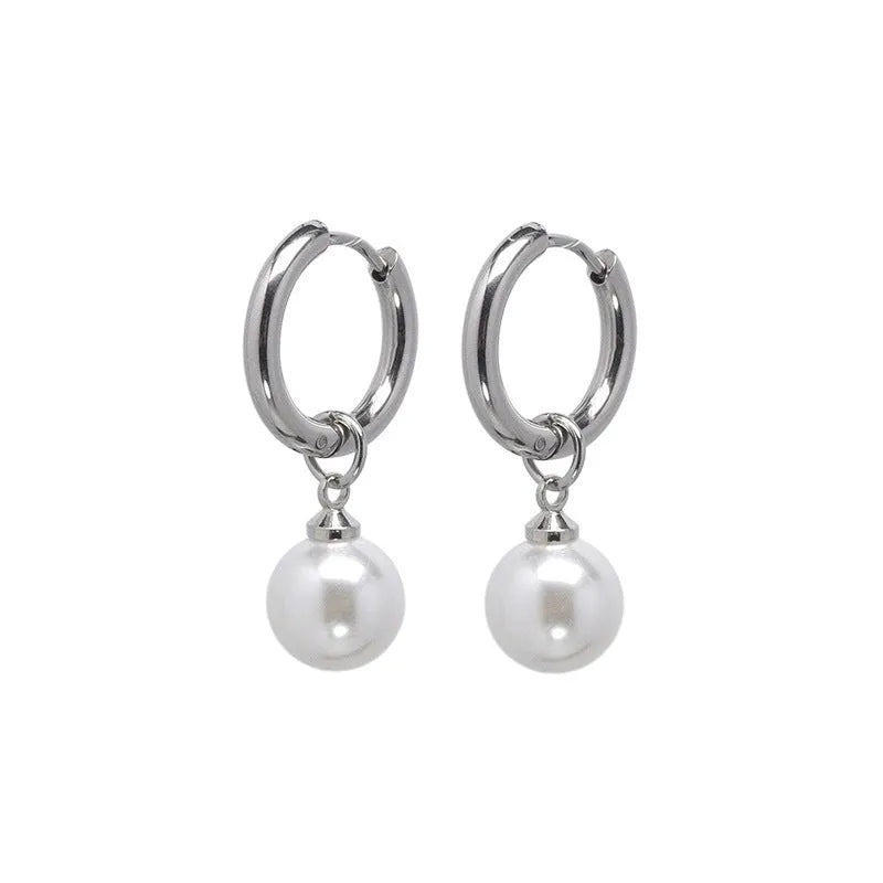 Geometric alloy earrings with pearl accents and titanium steel components for women