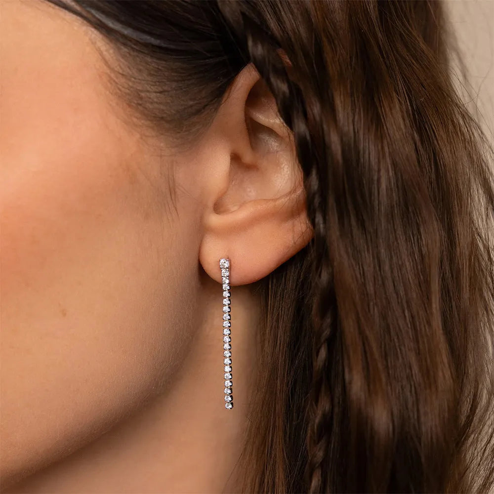 Geometric line zircon drop earrings in stainless steel with gold or steel colour options