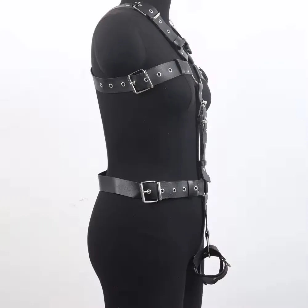 Black imitation leather waist cincher belt with patent leather finish and adjustable pin buckle closure