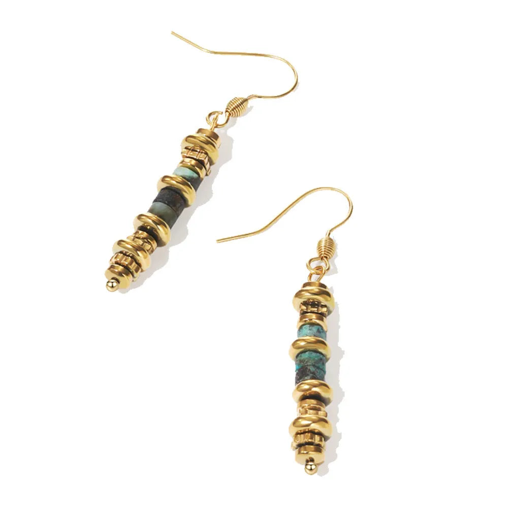 Geometric titanium steel dangle earrings with 18K purity in European retro style