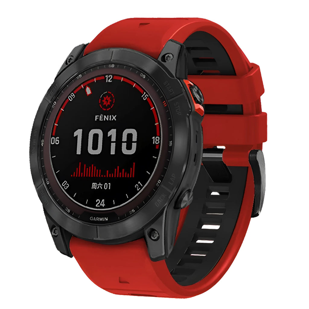 Fenix87pro6 two-colour quick-release silicone strap for Garmin Fenix watches in Army Green Black on a grey background