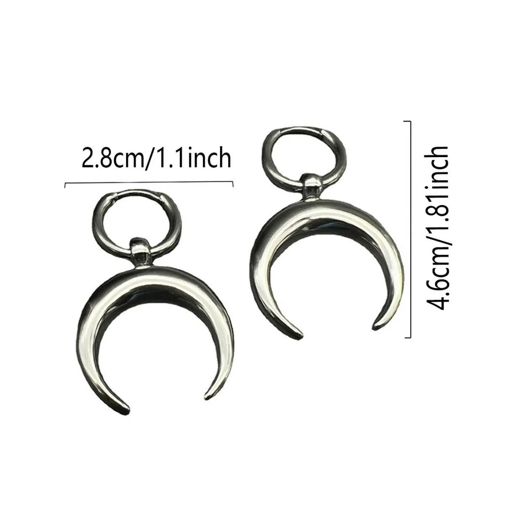 Silver geometric hoop earrings with moon detail and clip fastening