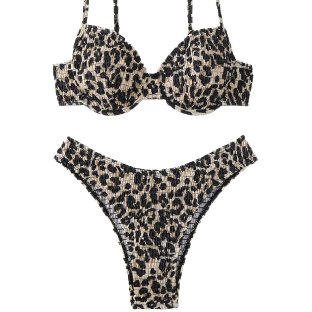 Leopard print backless bikini swimsuit for women in brown mixed colour