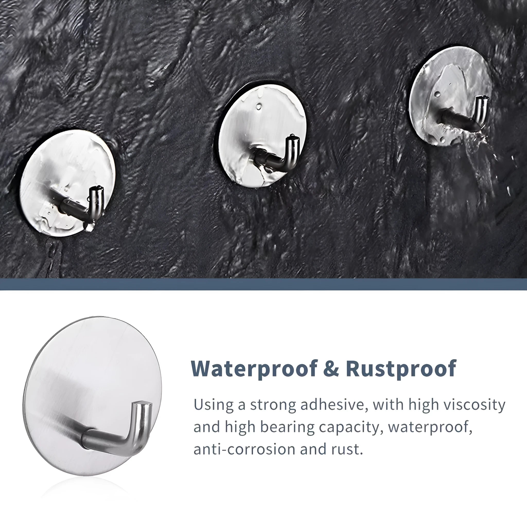 Stainless steel self-adhesive hook with 3kg capacity for bathroom or kitchen mounting