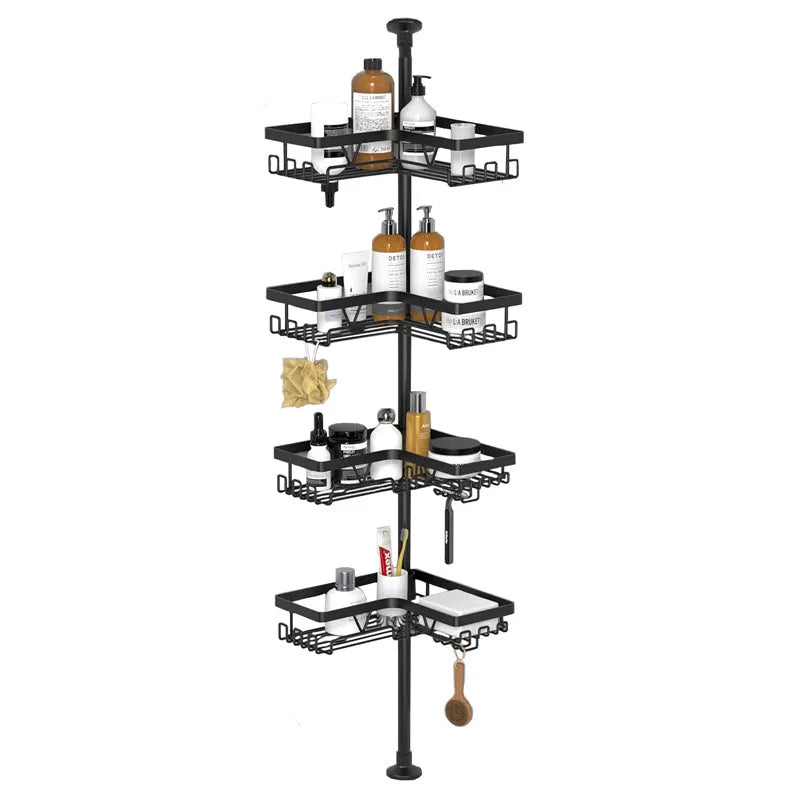 Hole-free retractable bathroom storage rack with four-layer stainless steel shelving
