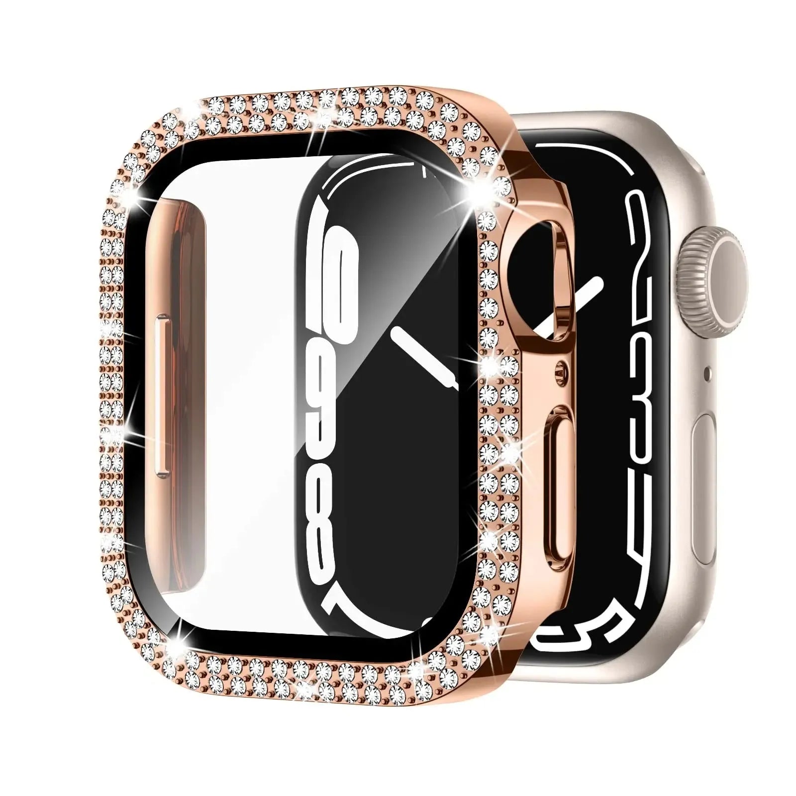 Apple Watch case with Double Diamond Glass in rose pink colour showing transparent protective design