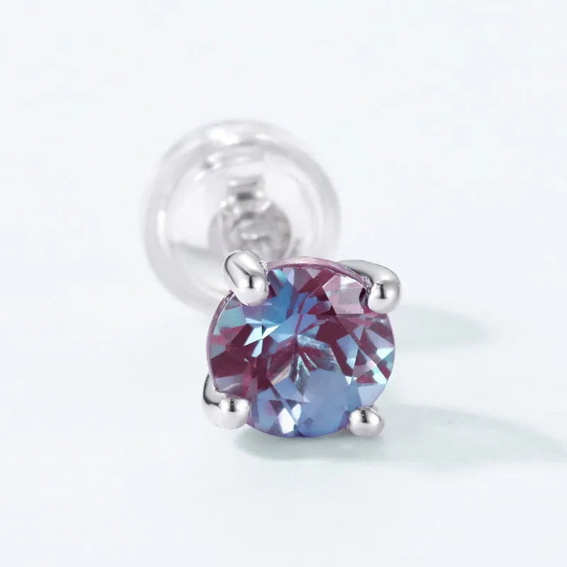 925 silver ear studs with round cultivated alexandrite stone in geometric setting