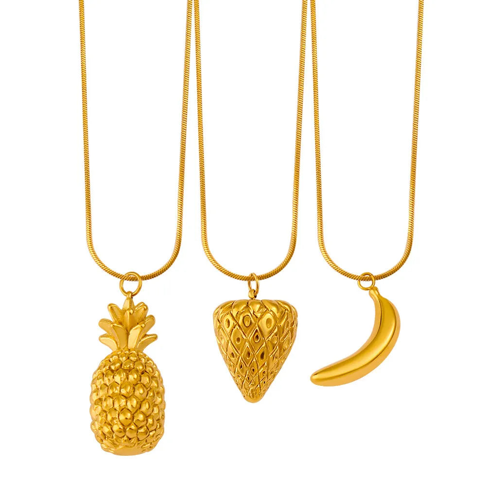 Stainless steel fruit pendant necklace with Apple, Grape, Watermelon, Pineapple, Strawberry, Banana designs