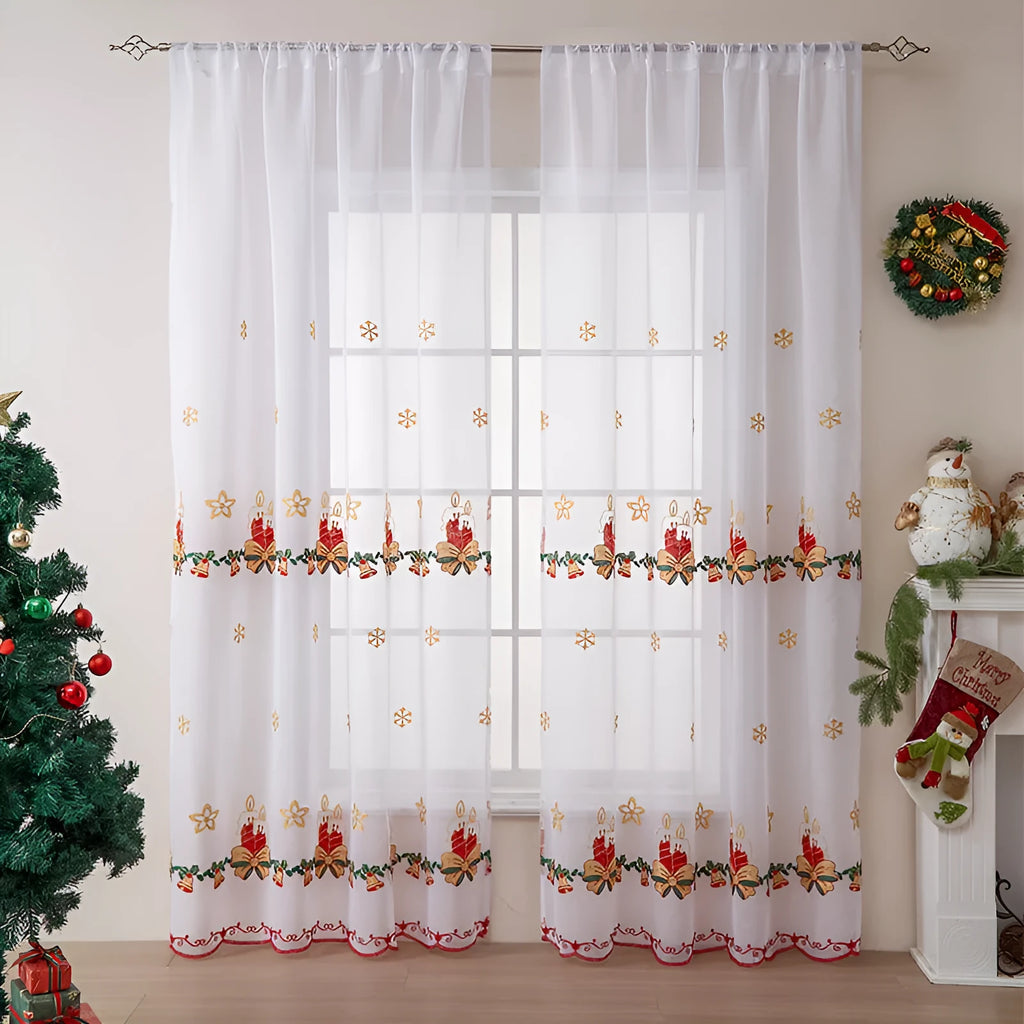 American Christmas curtains with embroidered snowflakes in semi-sunshade polyester fabric