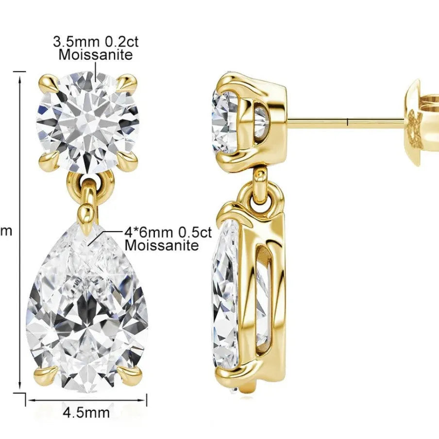 Sterling silver 925 water drop moissanite stud earrings with geometric design