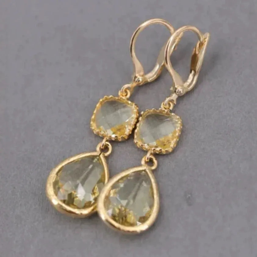 Gold geometric fringe earrings with water droplet design for women
