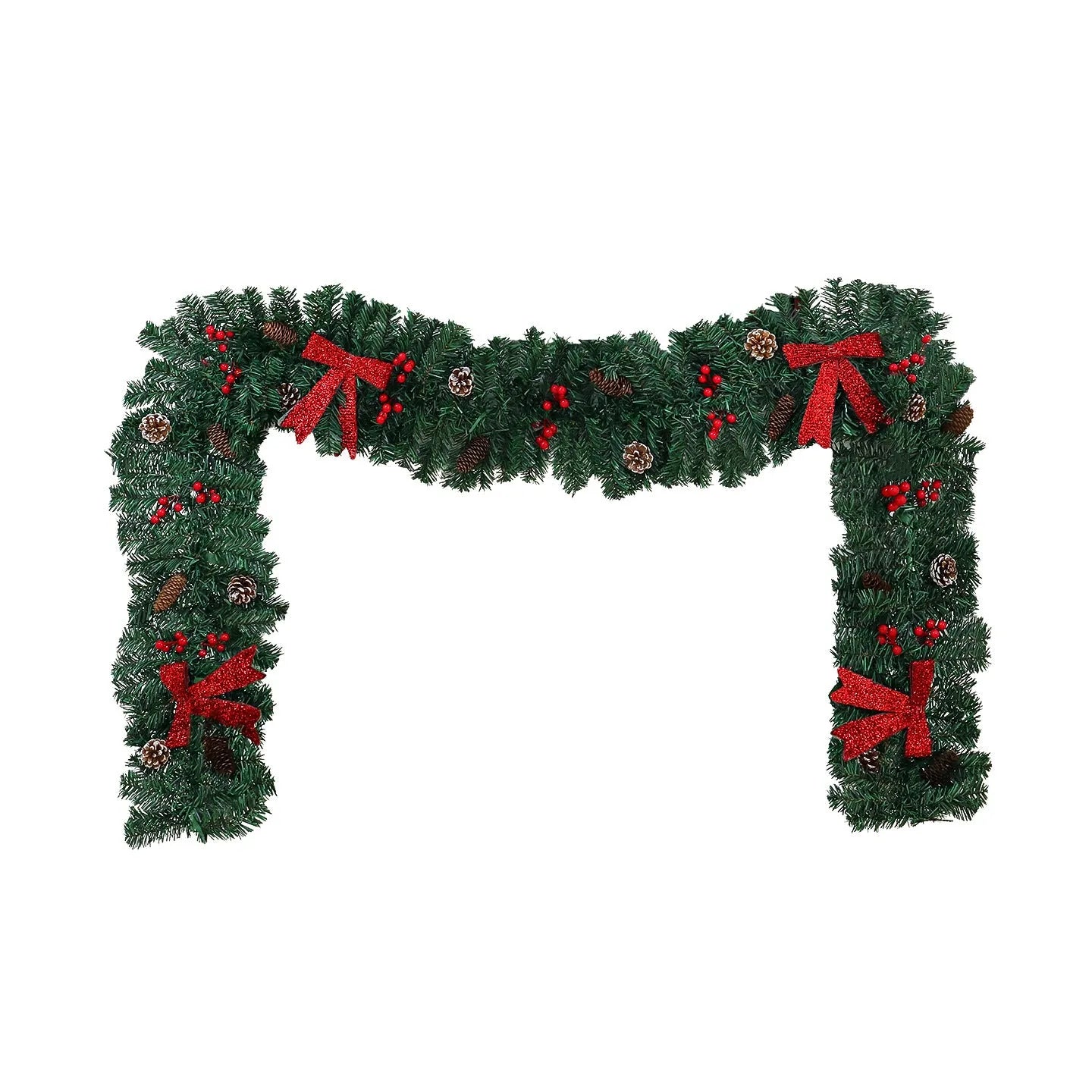 European-style rattan Christmas cane decoration with pine cone and red bow, approximately one metre tall.