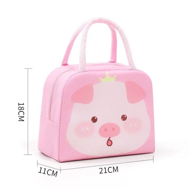 Orange bear cartoon insulated lunch bag for children with aluminium foil lining.