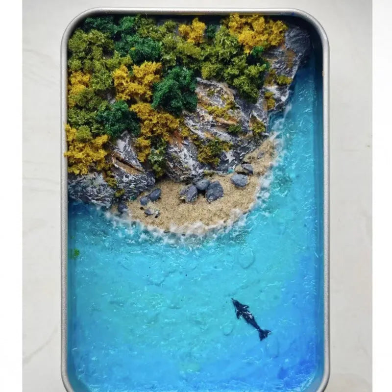 DIY iron wire marine landscape handmade model ornament on bamboo base for aquarium decoration