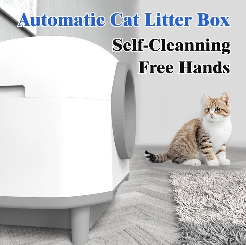 White automatic enclosed cat litter box with ABS plastic construction for cats 1-10kg