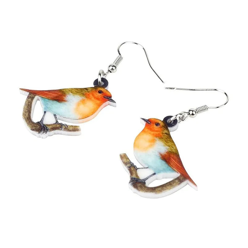 Acrylic blue titmouse pendant earrings with geometric animal zodiac design and printed snake pattern