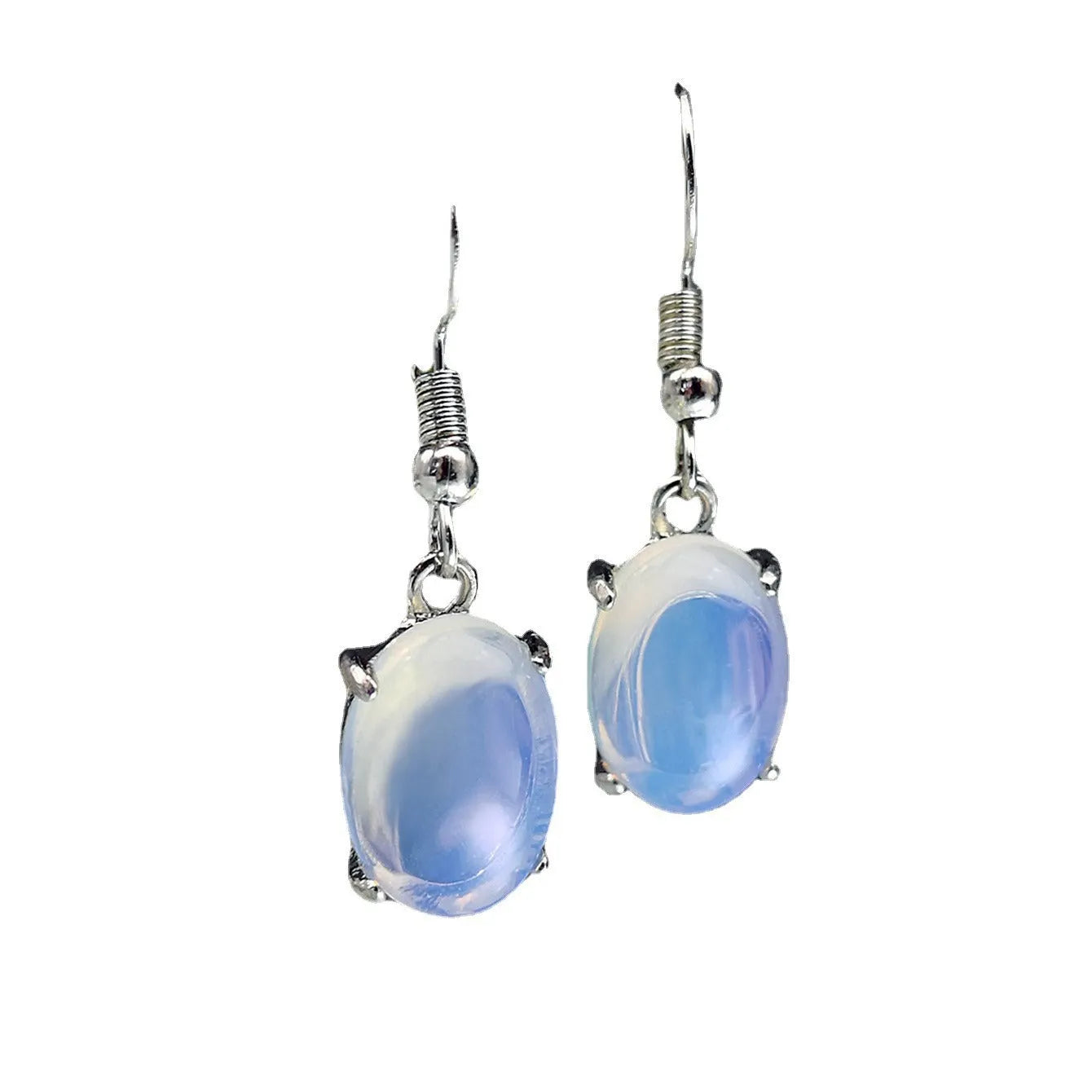 Moonlight white opal drop earrings with cross-shaped retro design and electroplated alloy finish