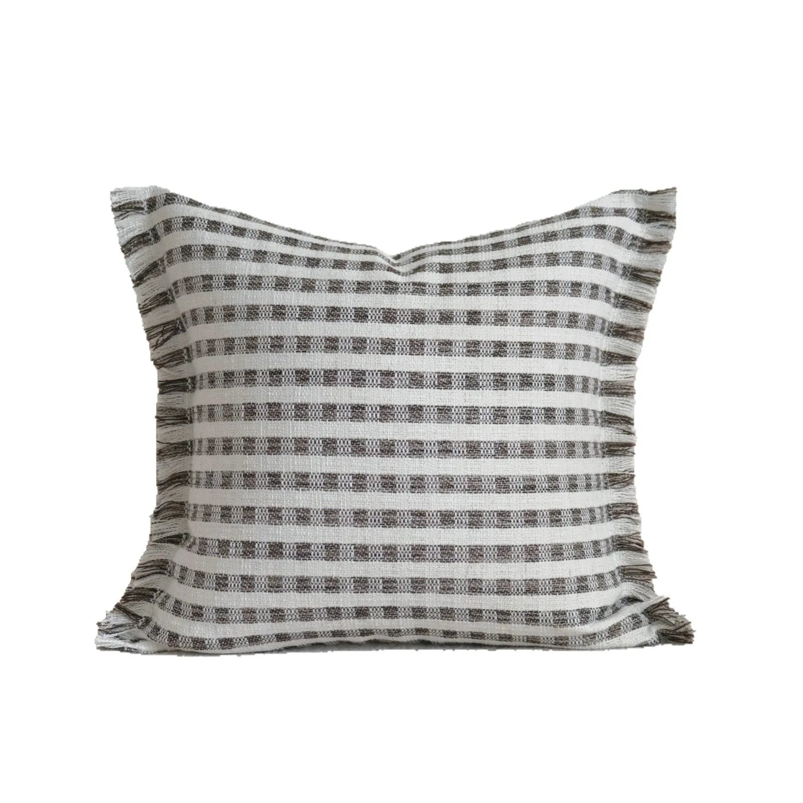 Coffee brown Chinese classical style cushion cover with stripe pattern on a living room sofa