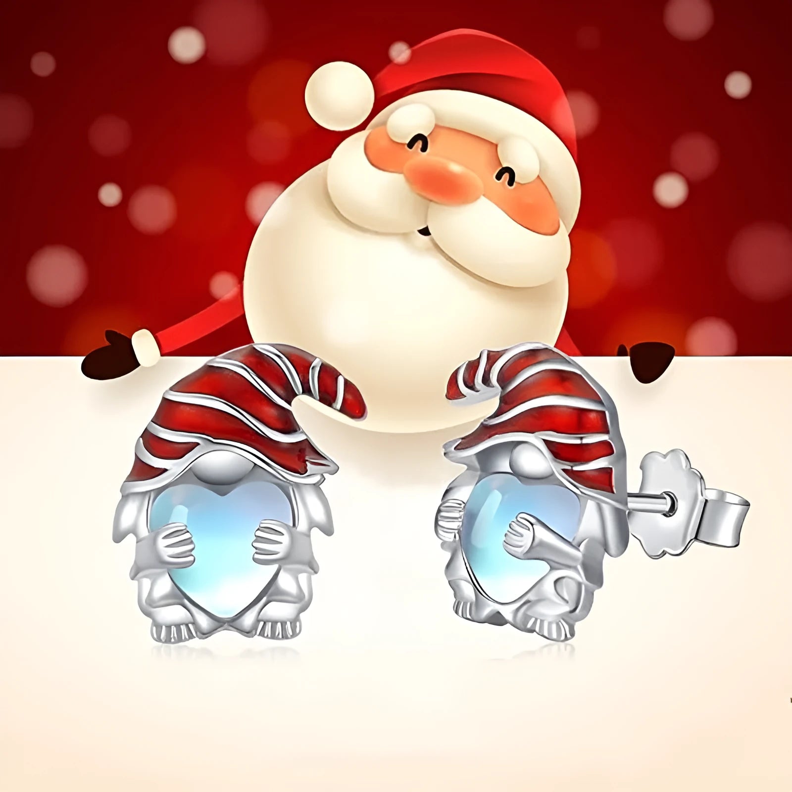 A pair of women's Santa Claus fashion earrings with a heart shape in an electroplated white gold colour.