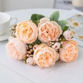 Silk artificial peony bouquet in champagne, pink, purple, sand red, or white colours for decorative use