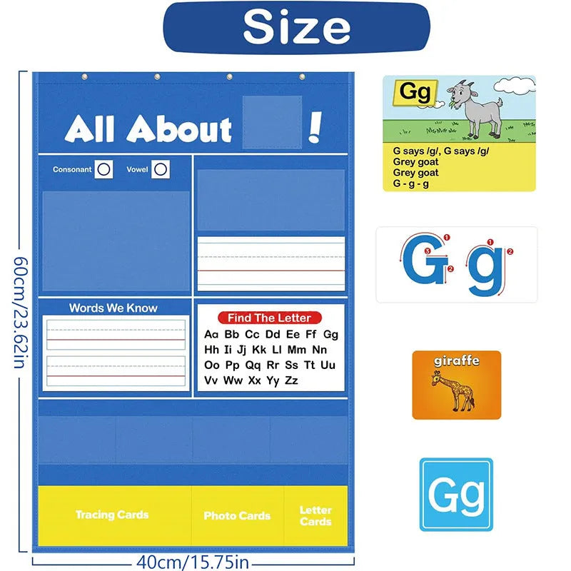 Children's alphabet learning sleeve table chart with word cards, letter cards, picture cards and songs
