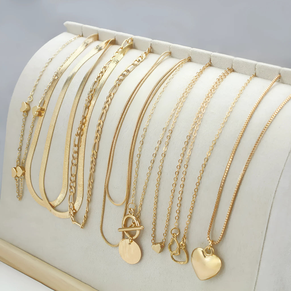 10-piece women's gold necklace jewellery set with snake bones chain design